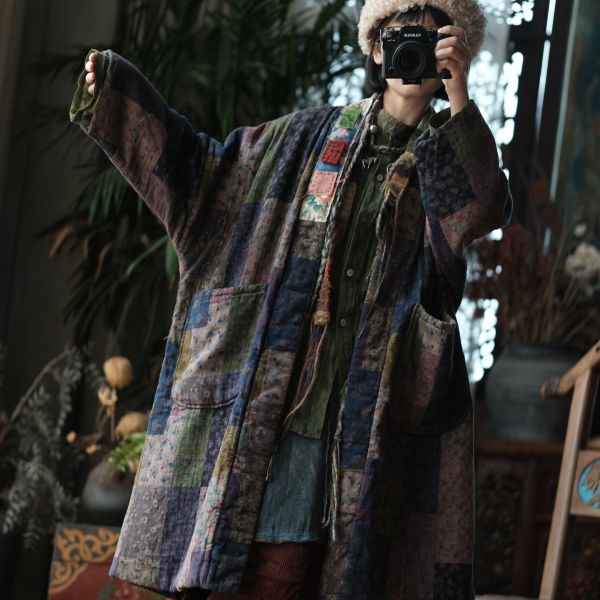 燕燕~設計文藝復古寬鬆夾棉棉衣外套袍子 ab193101 