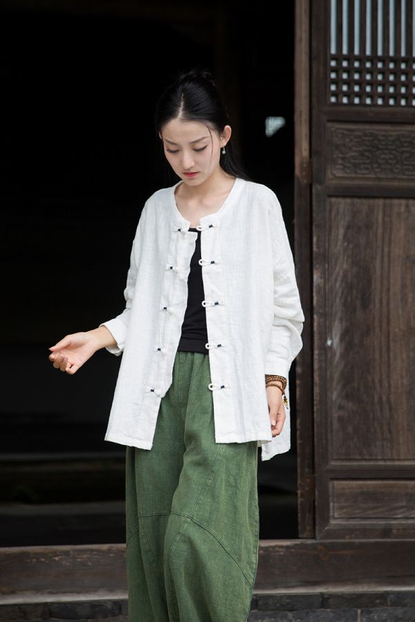 燕燕～秋季新款 復古盤扣新中式襯衫 寬鬆文藝國風禪意茶服上衣 