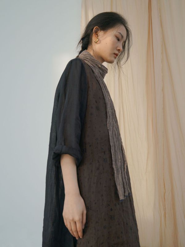 燕燕~春夏款  漢字印花長袍 中國風個性寬鬆洋裝 連身裙    ab2407701 