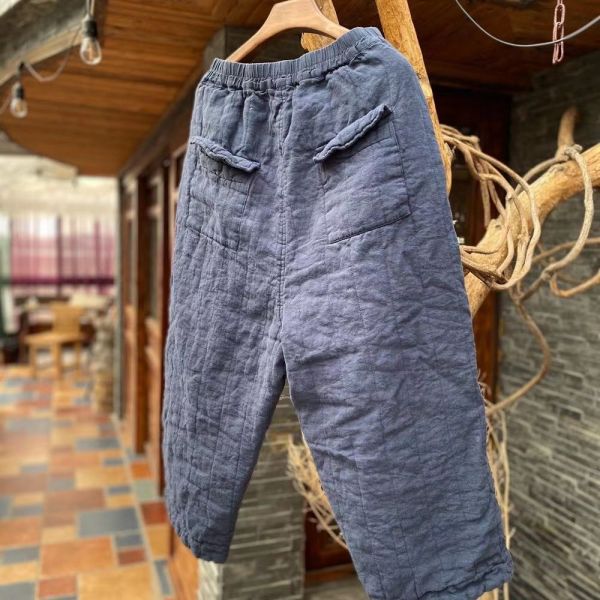 燕燕~棉麻商品~純亞麻  水洗衍線復古文藝棉褲長褲.  ab180701 