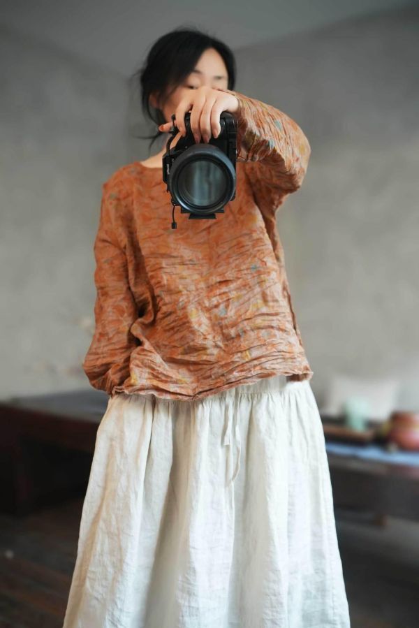 燕燕~夏季中式亞麻 復古寬鬆中式上衣女款圓領上衣 