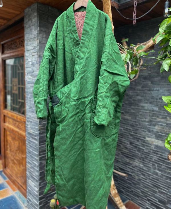 燕燕~秋冬新款 亞麻 重工水洗寬鬆繫帶斜襟復古棉衣外套 棉袍. ab179501 