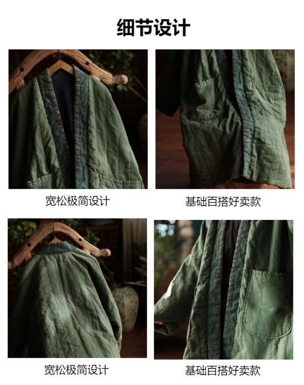 燕燕~棉麻商品~純亞麻。復古文藝絎線水洗手工針跡棉衣外套棉袍外套  ab194001 