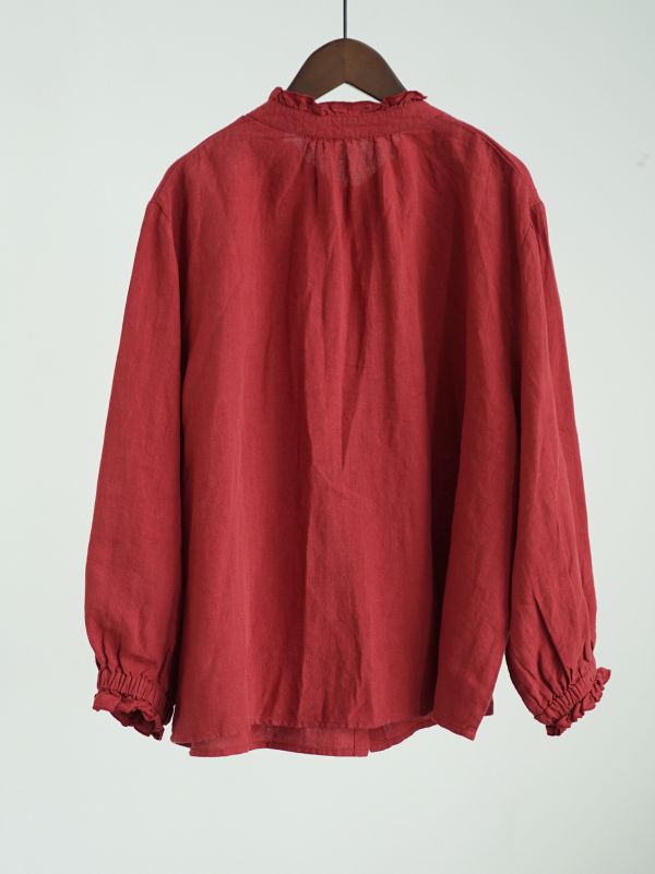 燕燕~秋冬款 天然亞麻法式小高領襯衫田園生活復古溫柔兩穿上衣 ab2533001 