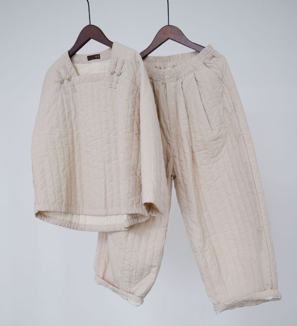 燕燕~休閒文藝加厚絎棉九分褲 乾淨簡約條紋絎線棉褲  ab2237701 