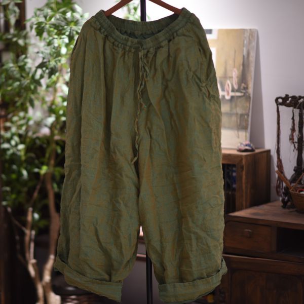 燕燕   色織亞麻雙層腰繩哈倫休閒褲 ab26901 