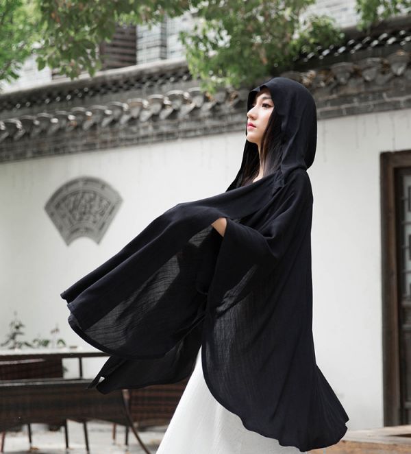 燕燕~棉麻商品~日系森林系~夏款 垂墜感 斗篷披風 連帽外套 風衣 