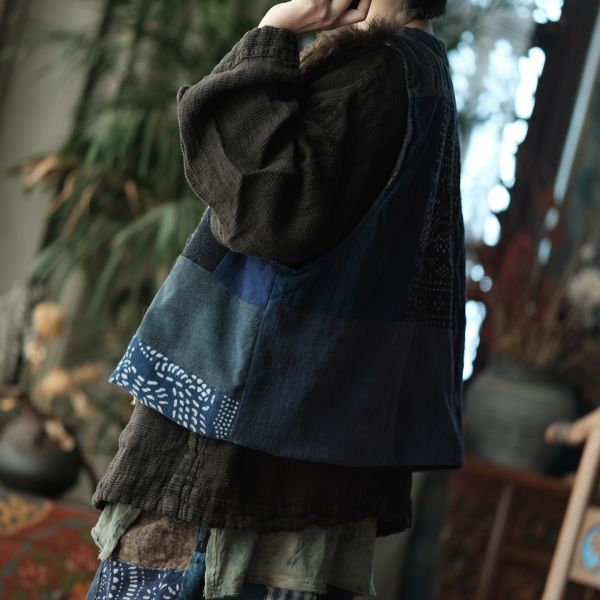 燕燕~秋冬新款 復古文藝純手工老布拼貼小眾氛圍夾棉背心 ab226301 