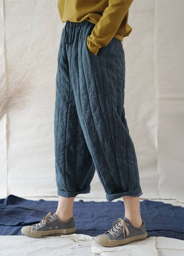 燕燕棉麻～亞麻材質 文藝做舊壓條加厚夾棉直筒棉褲 休閒顯瘦薄棉麻褲 長褲 ab021701 