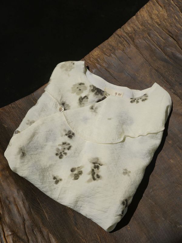 燕燕~天絲~中國風斜襟印花襯衫 復古雲肩寬鬆喇叭袖上衣    ab2420601 