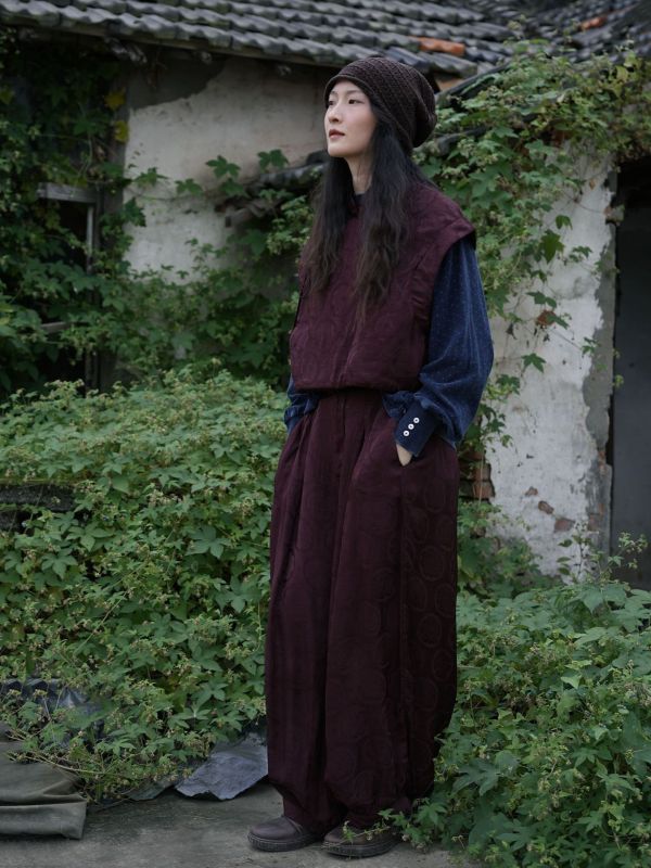 燕燕～ 秋冬款 富貴花天絲提花寬鬆闊腿褲 雙層顯瘦直筒褲 ab2436901 