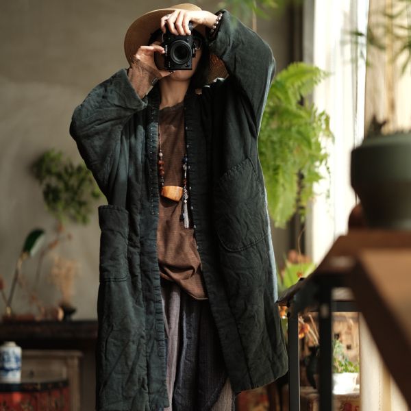 燕燕~棉麻商品~復古文藝絎線水洗手工針跡百搭棉衣外套棉袍 外套  ab194001 