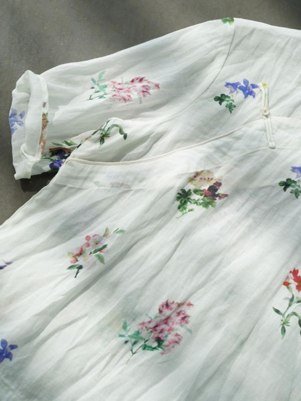 燕燕~夏季新款 立領斜襟苧扣襯衫 復古文藝短衫花朵印花茶服上衣 ab2508201 