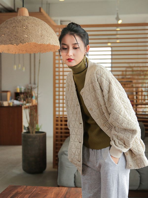 燕燕~棉麻商品~ 冬季新品   寬鬆顯瘦夾棉加厚外套 