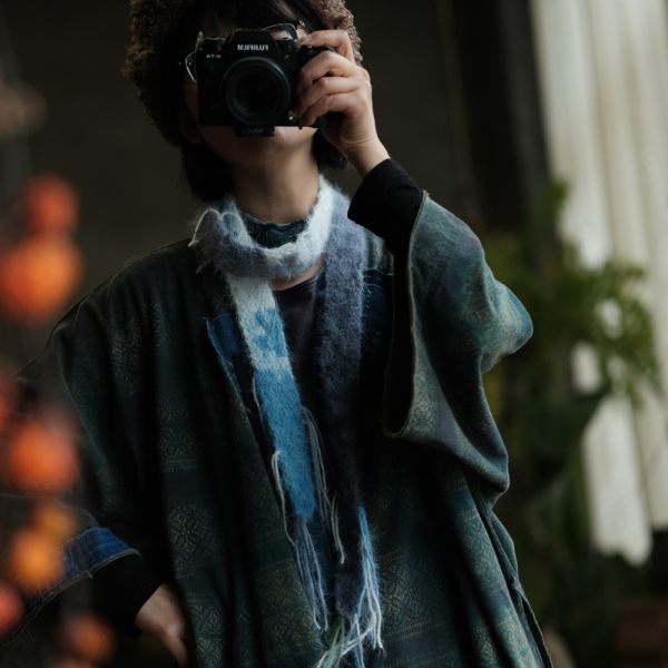 燕燕~秋冬新款 復古文藝手工編織長絨羊毛段染細圍巾 髮帶 abSC08301 