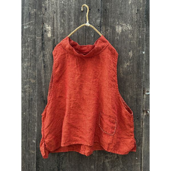 燕燕~高品質砂洗色織亞麻高領背心 ab437601 