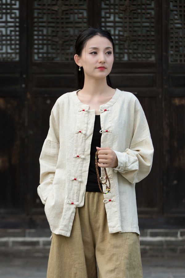 燕燕～秋季新款 復古盤扣新中式襯衫 寬鬆文藝國風禪意茶服上衣 