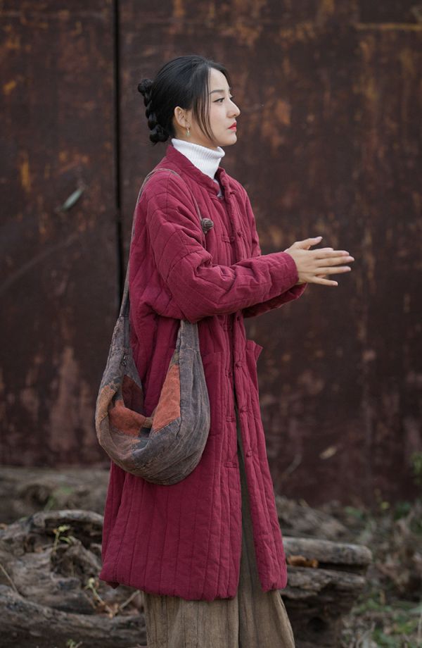 燕燕~秋冬新款    夾棉加厚保暖炒色絎縫長外套 盤長棉服棉衣外套 