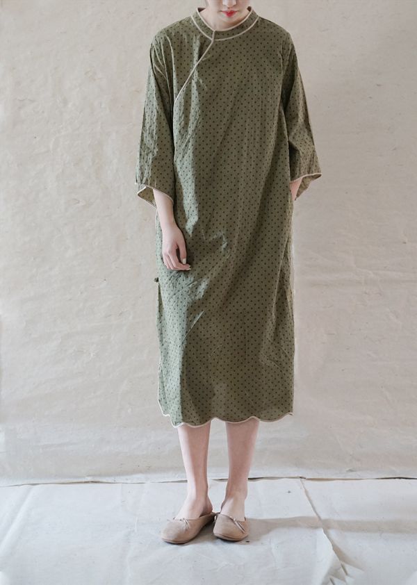燕燕～薄棉 斜襟波點旗袍 復古禪意洋裝 連身裙  ab2107101 