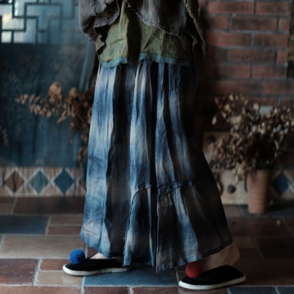 燕燕~春季新款  純亞麻拼接文藝復古百搭雙層長裙    ab206201 