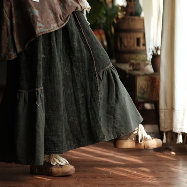 燕燕~棉拼色文藝復古百搭長裙 ab235901 