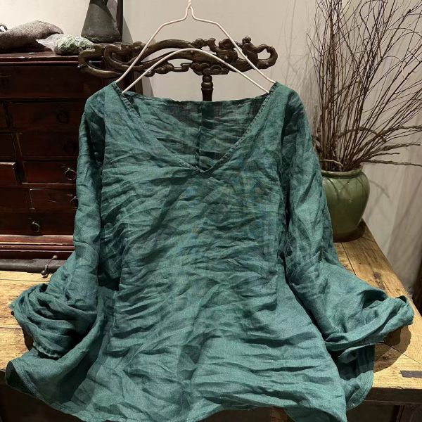 燕燕~棉麻商品~早春款 文藝復古春季苧麻寬鬆落肩小衫 可以買兩件做搭配 
