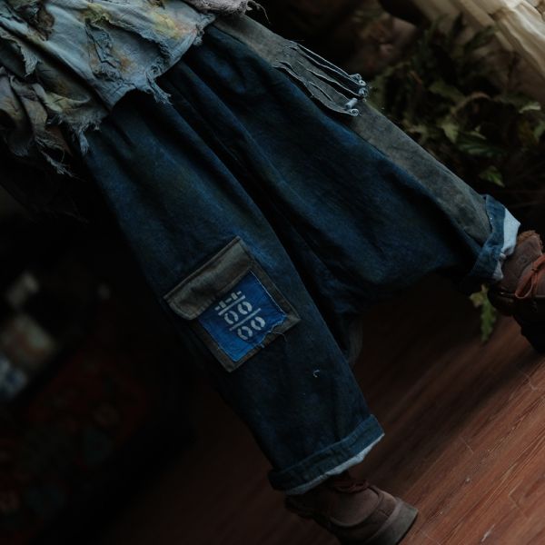 燕燕~輕訂製  復古文藝手工髒染 休閒褲 長褲    ab234501 