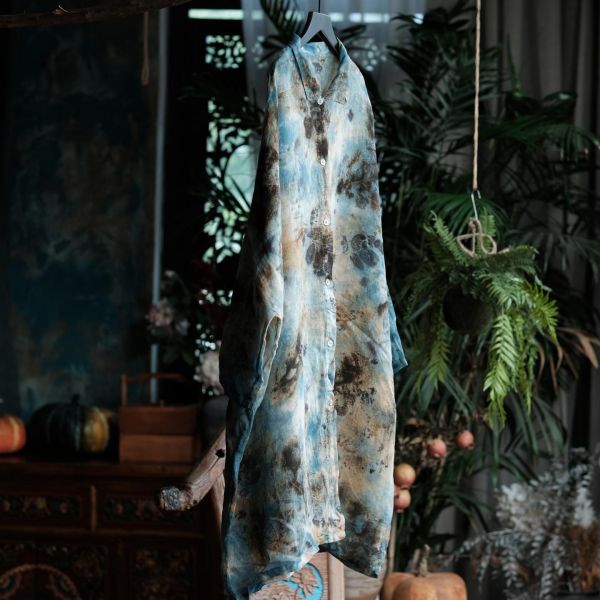 燕燕~棉麻商品~植物染寬鬆飄逸薄襯衫 防曬衣 ab196101 