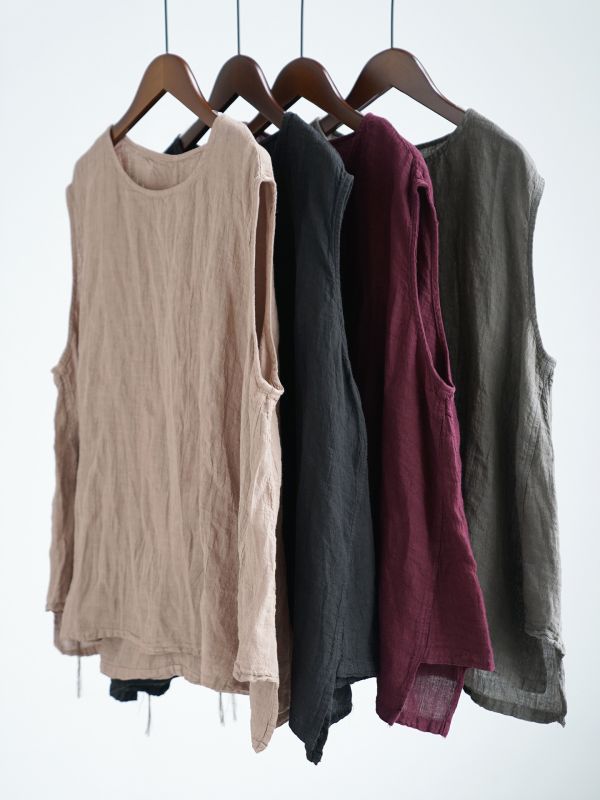 燕燕~亞麻~秋季文藝水洗做舊多色休閒懷舊百搭背心 ab2531101 