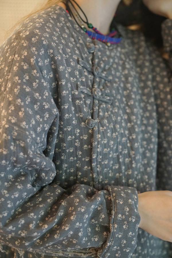 燕燕棉麻～斜襟碎花寬鬆廓形加厚棉衣外套 ab2134101 