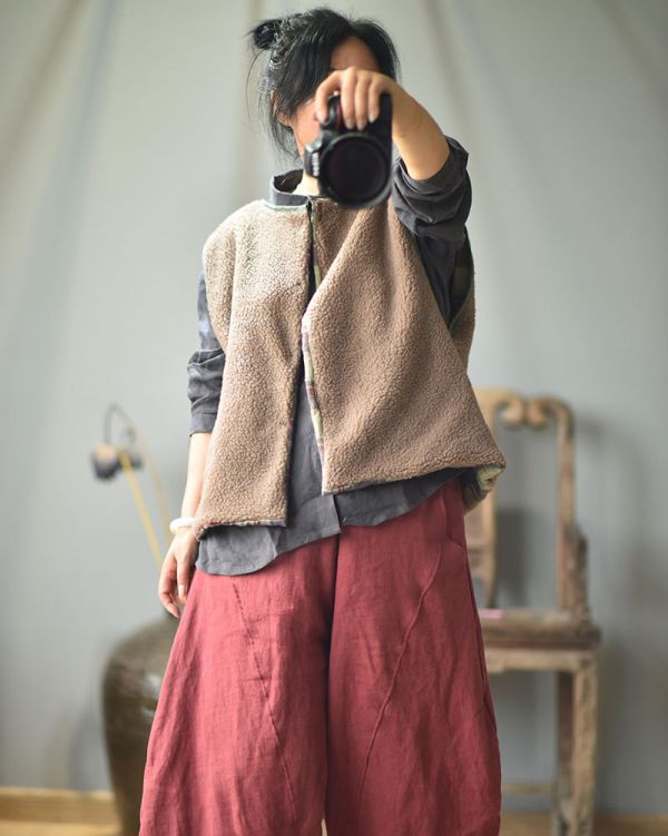 燕燕. 秋冬款 羊羔絨  復古保暖護肩 加厚棉背心 