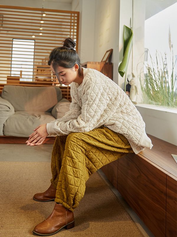 燕燕~棉麻商品~秋冬新品   文藝風設計寬鬆顯瘦休閒夾棉加厚女式燈籠棉褲 長褲 民俗風寬褲 