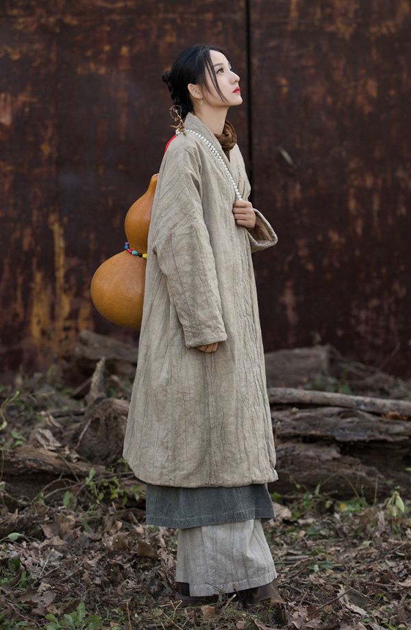 燕燕～冬季新款 手工紮染炒色做舊夾棉加厚禪長款棉衣外套 