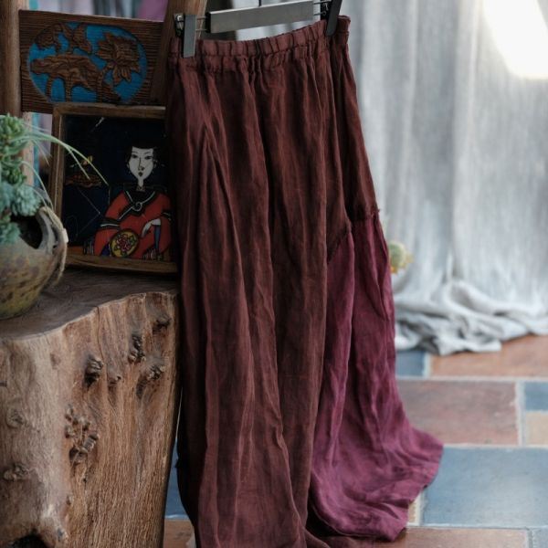 燕燕~春季新款  純亞麻拼接文藝復古百搭雙層長裙    ab206201 