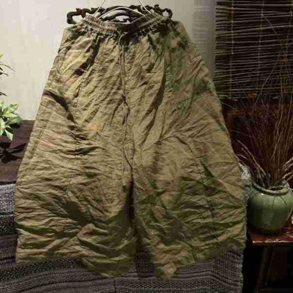 燕燕. 春夏 苧麻  寬筒休閒抽繩七分褲  闊腿褲 民俗風寬褲 