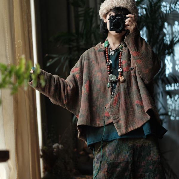 燕燕~秋冬新款 文藝數位印花純棉斜襟棉衣外套    ab193301 