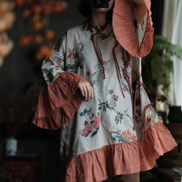 燕燕~復古文藝寬鬆大荷葉袖上衣 小衫 外套   ab236401 