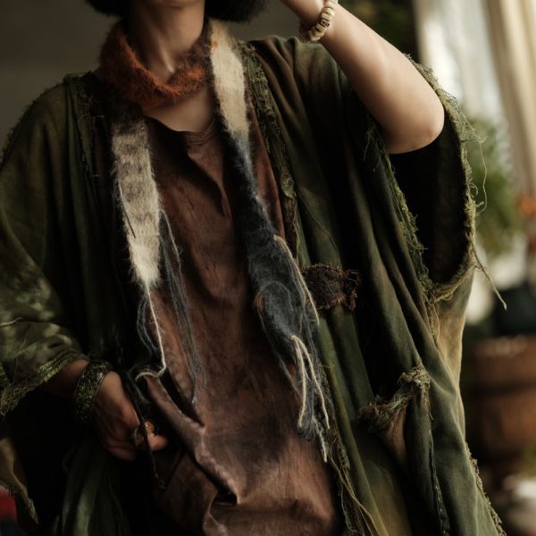 燕燕~秋冬新款 復古文藝手工編織長絨羊毛段染細圍巾 髮帶 abSC08301 