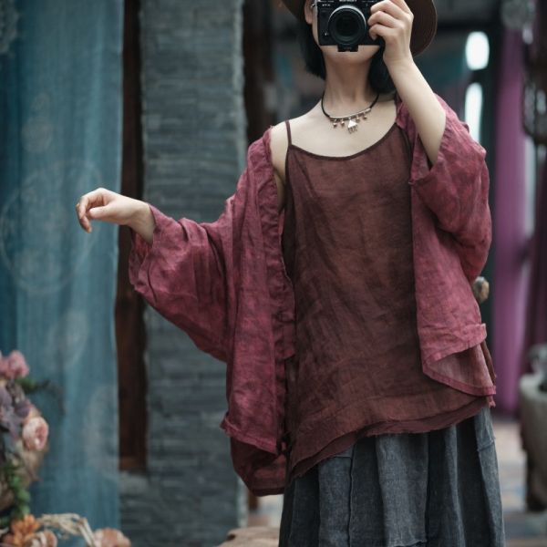 燕燕~春季新款 苧麻. 寬鬆吊帶毛邊背心。ab205001 