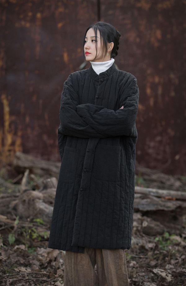 燕燕~秋冬新款    夾棉加厚保暖炒色絎縫長外套 盤長棉服棉衣外套 