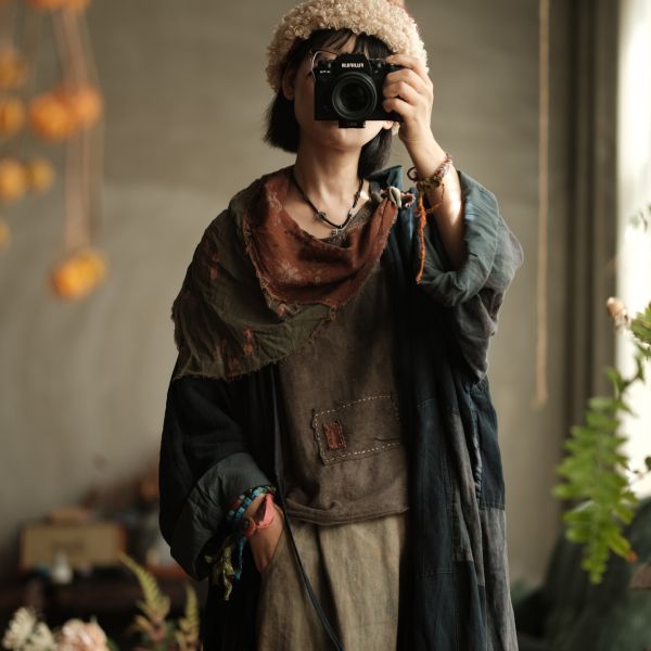 燕燕~復古文藝拼色布三角巾圍巾頭巾  abW07501 