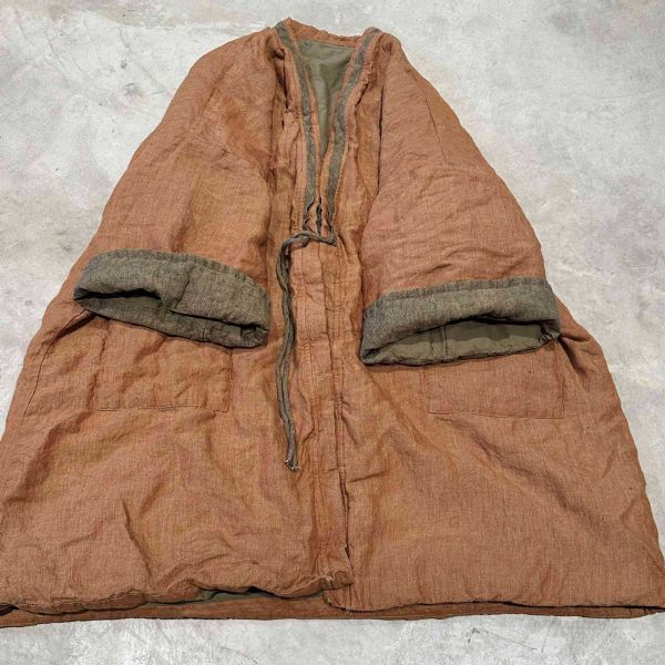 燕燕~秋冬款式 漢麻色織雙層夾棉 繫帶棉袍外套 長大衣 