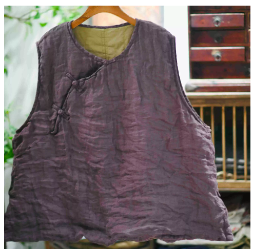 燕燕~秋款 復古偏襟盤扣雙層夾棉套頭棉背心 ab25401 