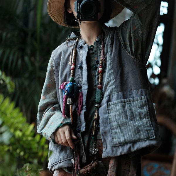 燕燕棉麻～純亞麻 復古文藝拼布寬鬆棉背心 ab179601 