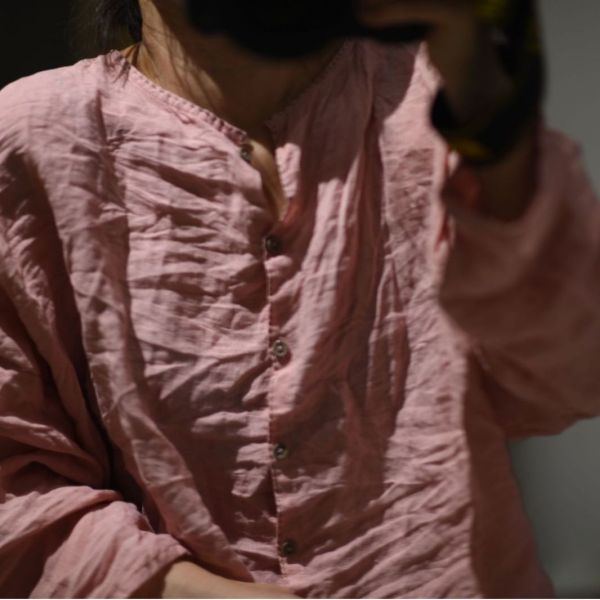 燕燕～早秋款。亞麻 文藝復古軟糯水洗開衫落肩寬鬆小衫 上衣 長袖棉麻衫 