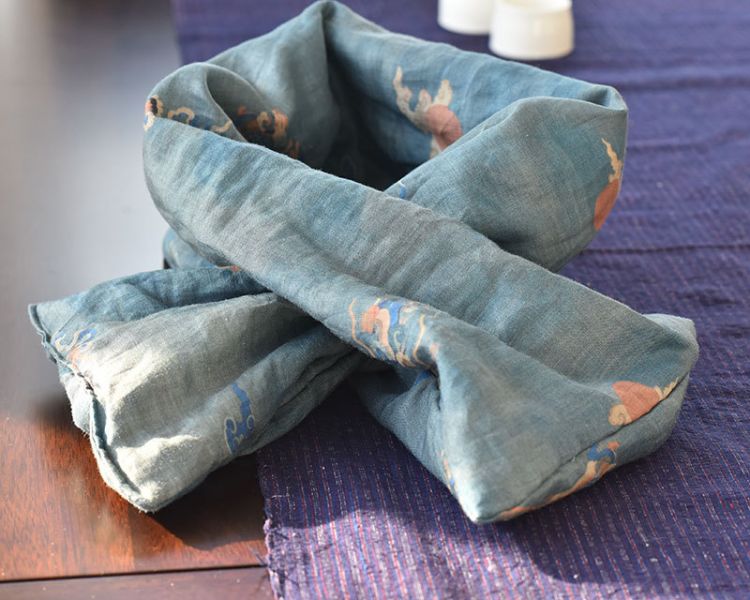 燕燕~棉麻商品~數碼印花苧麻加棉保暖圍脖 文藝復古漢服禪意枕頭圍巾 