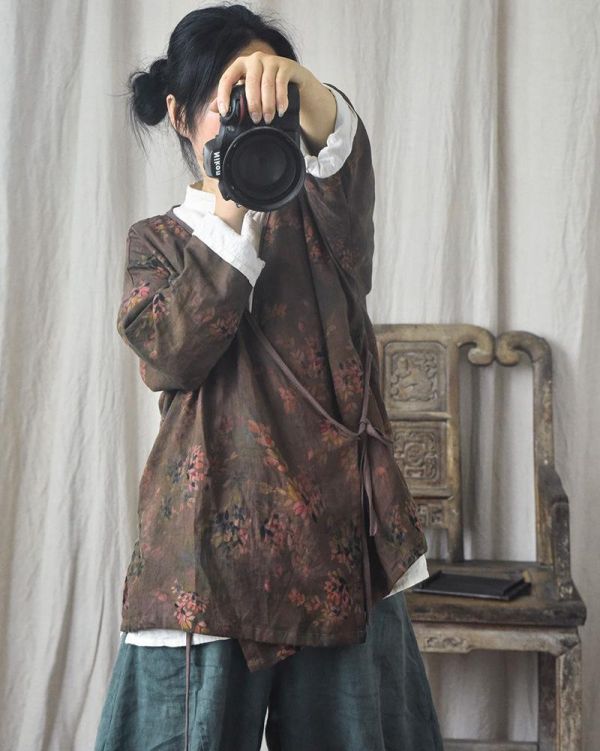 燕燕~四季款~印花工藝復古亞麻上衣 外套 