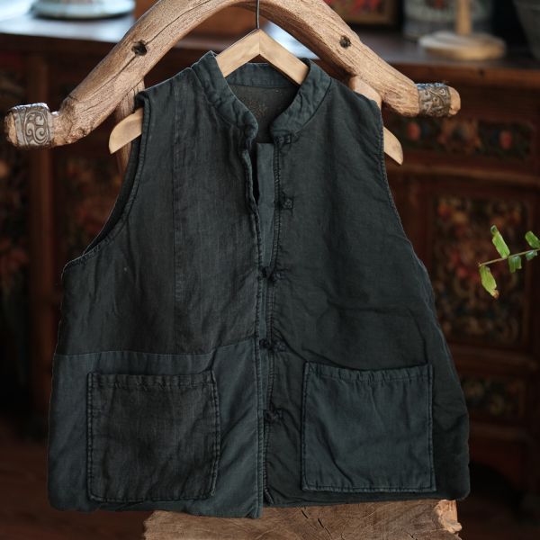 燕燕棉麻～純亞麻 復古文藝拼布寬鬆棉背心 ab179601 