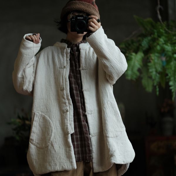 燕燕~秋冬新款 水洗純棉    中式立領盤扣文藝寬鬆棉衣外套. ab212301 