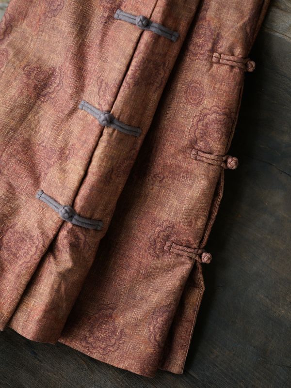 燕燕~復古文藝印花磨毛保暖夾棉盤扣加厚直筒裙 長裙 aB2532001 